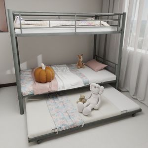 Letto a Castello in Metallo Argento Resistente e Robusto, con Riduzione del Rumore e Ringhiera di Sicurezza, Senza Necessità di Rete a Doghe - per Bambini - Product Image 1