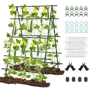 Traliccio a telaio ad A per cetrioli da giardino con rete, recinzione e cancello per piante rampicanti da esterno - Product Image 1