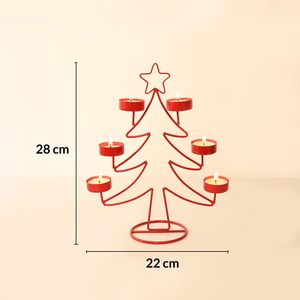 Brassworld India CCH-05 Porte-bougie d'arbre de Noël en métal rouge avec sommet étoile pour 6 bougies chauffe-plat, style personnalisable, décoration - Product Image 2