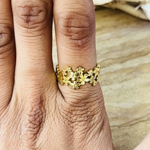 High Demand Floral <b>Rings</b> Boho Brass Band <b>Ring</b> For Women 18k Gold Plated <b>Dainty</b> Flower Pattern Hollow Wholesale Jewelry - Product Image 6