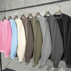 เสื้อสเวตเชิ้ตคอกลมโอเวอร์ไซส์แบบยูนิเซ็กซ์ สีพื้น ผ้าถักเนื้อฝ้าย สวมใส่สบาย สไตล์ลำลอง เหมาะสำหรับฤดูใบไม้ร่วง แขนเสื้อแบบปกติ - Product Image 4