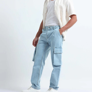 Pantalones Vaqueros Cargo Azul Claro para Hombre, Corte Holgado, Cintura Media, Estilo Casual, Verano, Algodón Lavado, Ligeros - Product Image 5