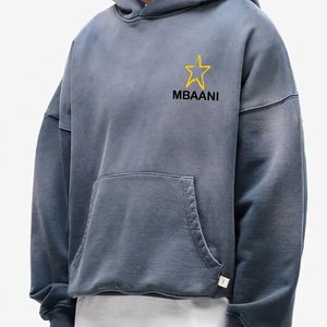 เสื้อฮู้ดโอเวอร์ไซส์ผู้ชาย MBAANI สีเทา ผ้าฝ้ายเฟรนช์เทอร์รี่ ปักโลโก้รูปดาว มีกระเป๋าหน้า สวมใส่สบายๆ สำหรับฤดูใบไม้ร่วง - Product Image 2