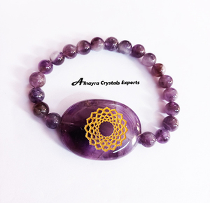 Premium Quality Natural <b>Amethyst</b> Crown Chakra Beaded Adjustable <b>Bracelet</b> Genuine Agate Item Buy Online at Amayra Crystal Exports - Product Image 1