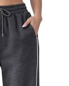 Pantalon de jogging ample gris foncé pour femme, en molleton, avec passepoil latéral, taille élastique et cordon de serrage, décontracté, pour la détente - Product Image 2
