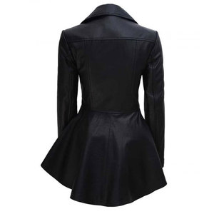 Veste Peplum Asymétrique en Cuir d'Agneau Véritable pour Femme, Coupe Slim, Style Motard avec Taille Évasée - Product Image 4