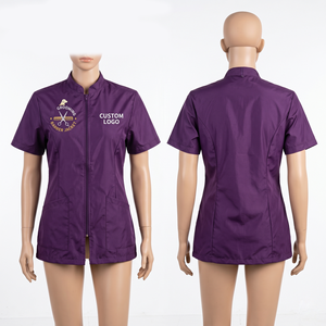 Chaqueta de Barbería para Mujer, 180 GSM, Poliéster y Spandex Premium, Color Morado, Cierre Frontal, Diseño de Paneles Laterales, Logotipo Personalizado con Bordado e Impresión - Product Image 5