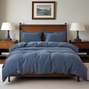 Ensemble de couette en lin rayé avec taies d'oreiller, ensemble de literie beige simple pour la chambre à coucher - Product Image 4