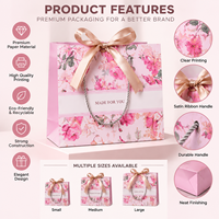 Sacs cadeaux en papier rose luxe personnalisés avec poignées en ruban, imprimés de fleurs, pour boutiques, cadeaux et emballages de vente au détail