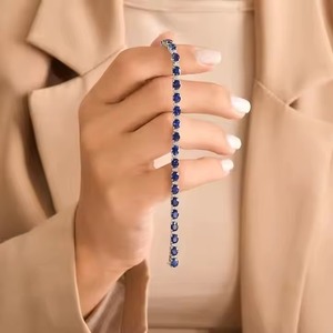 Blue Sapphire High Quality Birthstone Cubic Zirconia Chain 14K <b>Bracelet</b> Oval Stone <b>Gemstone</b> <b>Bracelets</b> - Product Image 1