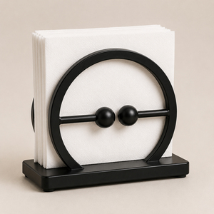 Porte-serviettes de table de style équestre moderne, fabriqué en métal durable avec un cadre circulaire distinctif et un support central. - Product Image 1