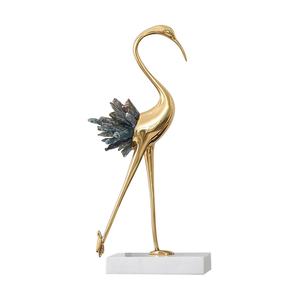 Sculpture de grue dorée de luxe avec accent en pierre naturelle, élégante pièce décorative moderne pour la maison, le bureau, l'hôtel et la décoration de table - Product Image 1