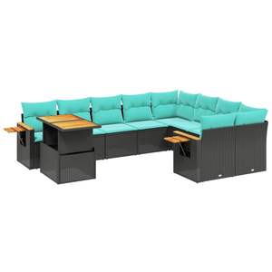 Set di divani da giardino in polyrattan nero da 10 pezzi con cuscini per divani da giardino - Product Image 2