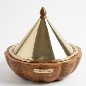Ensemble de plats de service en teck cannelé de style arabe, ensemble de tajines et casseroles en métal élégant et luxueux pour l'hôtellerie haut de gamme et les cadeaux festifs - Product Image 1