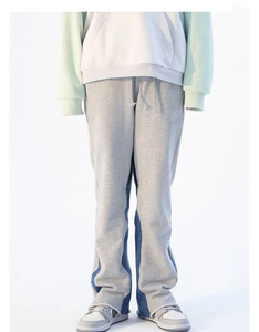 Pantalones Deportivos Grises Unisex Personalizados con Franja Lateral Azul, Cintura Elástica con Cordón, Transpirables, Casuales, para Otoño, Gran Venta - Product Image 2