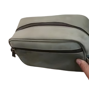 Simple Neoprene Cosmetic <b>Case</b> Medium Size Zipper Closure Portable Travel <b>Organizer</b> Beige Color - Product Image 3