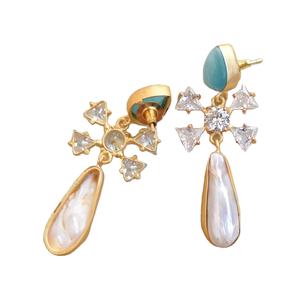 Pendientes de Latón al por Mayor, con Circonita, Hechos a Mano, Semi-Preciosos, con Acabado en Oro de 18K, Estilo Moderno, al por Mayor - Product Image 3