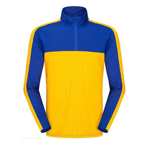 Men's Blue <b>Yellow</b> Color Block <b>Tracksuit</b> Full Sleeve Half-Zip Sporty Regular Fit Autumn Wear Quick Dry Polyester Material - Product Image 3