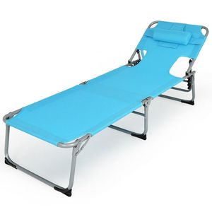 Chaise longue de plage pliable d'extérieur avec coussin, chaise longue confortable pour les moments de détente - Product Image 2