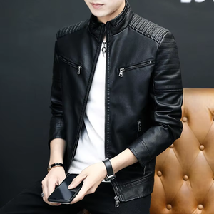 Hot Selling Men Leather <b>Jacket</b> Genuine Leather <b>Slim</b> <b>Fit</b> Biker Motorcycle <b>Jacket</b> for Men OEM Custom Design Wholesale Supply - Product Image 4