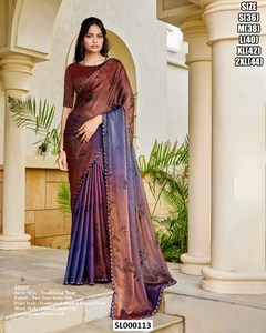 <b>Golden</b> Two Tone Satin Silk <b>Saree</b> With Embroidered Border For Wedding Traditional Wear Women Floor Length Regular Fit India Style - Product Image 4