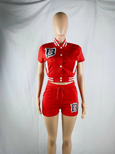 Conjunto de 2 Piezas para Mujer, Estilo Preppy, Top con Botones y Logotipo B, Color Sólido, Manga Corta, Corte Regular, Ropa de Primavera/Verano - Product Image 6