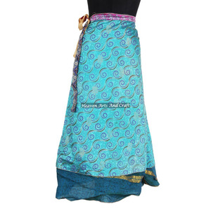 Jupe longue en soie de créateur, longueur genou, à enrouler, double couche, réversible, style sari magique, sexy, vintage - Product Image 2