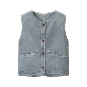 Chaleco de Mezclilla Cruda 100% Algodón con Logotipo Personalizado, Fabricante de Marca Privada para Mujer, Logotipo Bordado, Tallas S M L XL, Venta al Por Mayor - Product Image 6