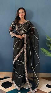 Haut de sari en soie brodé rose, non cousu, longueur ras du sol, orné de perles, style traditionnel indien pakistanais, pour mariage et fête - Product Image 2