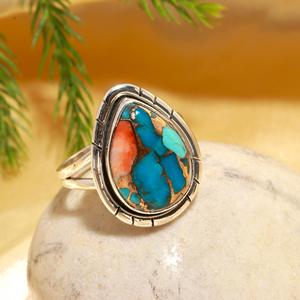 Spiny Oyster Copper <b>Turquoise</b> Gemstone 925 Sterling Silver Solid Women <b>Ring</b> Jewelry Handmade Statement Promise <b>Ring</b> Jewelry - Product Image 1