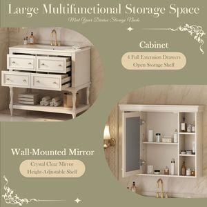 Mobile Bagno Moderno da 36 Pollici con Armadietto Medicinali Regolabile e 4 Cassetti: Soluzione Pratica per l'Organizzazione del Bagno - Product Image 6