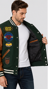 Blouson Bomber Homme en Cuir Véritable Style Universitaire avec Lettres Brodées – Vêtement d'extérieur Premium Coupe-Vent Chauffant – Vente en Gros - Product Image 4