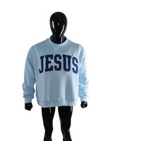 Sweat-shirt à col rond avec imprimé lettre JESUS, unisexe, coupe classique, bleu clair, en coton, pull décontracté pour l'automne, 2 pièces