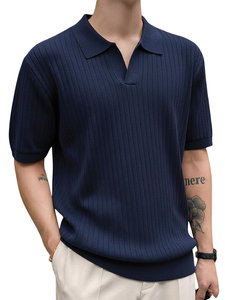 T-shirt en tricot à col côtelé décontracté pour homme |   Polo à manches courtes coupe classique pour homme |   T-shirt en tricot plat texturé, parfait pour les occasions décontractées - Product Image 4