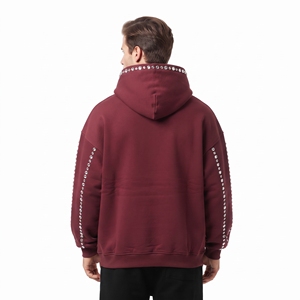 Sudadera con capucha de moda para hombre, con pedrería, corte holgado, hombros caídos, informal, de algodón y forro polar, transpirable, para invierno. - Product Image 5
