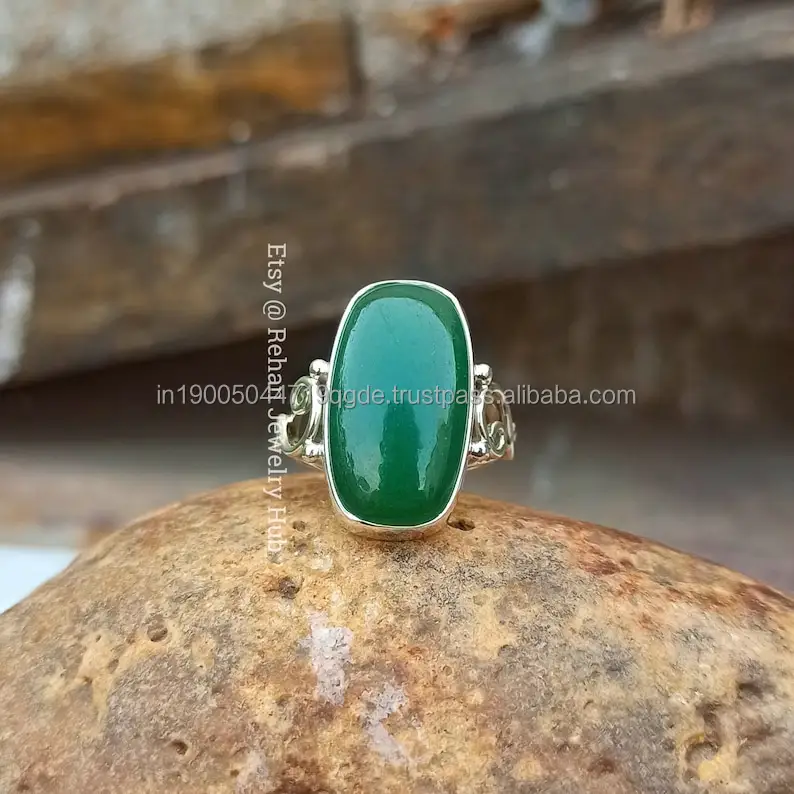 Wholesale Bulk Custom Fine Jewelry 925 Sterling Silver High Quality Trendy Natural Green Jade Gemstone Ring For Men And Women