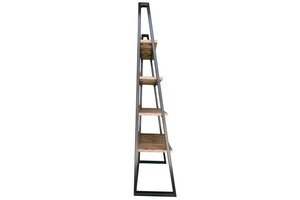 Estantería Industrial Plegable con Escalera, 4 Niveles, Estantes de Madera, Estructura Metálica, Moderna, Sin Respaldo, Mueble Independiente para Sala de Estar - Product Image 4