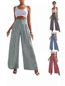 Pantalones rectos de cintura media para mujer, corte holgado, cintura elástica, longitud completa, estilo casual bohemio de primavera - Product Image 5