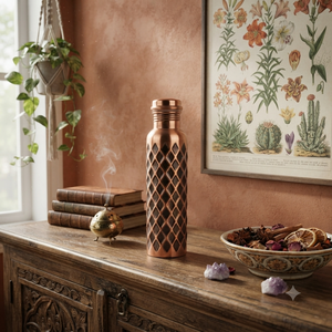 Botella de Agua de Cobre con Tapa de Rosca con Diseño de Diamantes, Frasco Reutilizable Portátil para Viajes, Diseño Moderno para el Hogar, Hotel, Restaurante - Product Image 5
