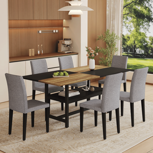 Set Tavolo da Pranzo in Legno e Nero con Sedie e Vano Portaoggetti, 71*35.4 Pollici, per Sala da Pranzo - Product Image 1
