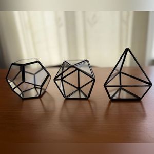 Juego de terrarios modernos de metal y vidrio personalizados en color negro para plantas de interior, suculentas, plantas aéreas y terrarios DIY. - Product Image 1