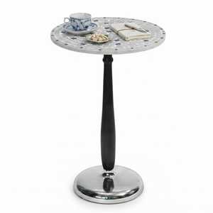 Table de jardin classique en mosaïque avec base en aluminium noir, style méditerranéen, décoration de meubles d'extérieur, plateau durable toutes saisons - Product Image 2