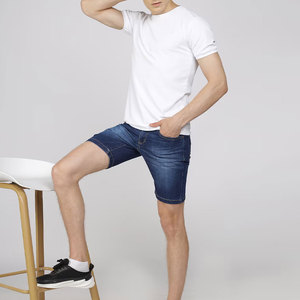 Shorts Bermuda en Coton Délavé Bleu Foncé pour Homme, Taille Mi-Haute, Braguette Boutonnée, Poches Décontractées, Tissu Respirant - Product Image 6