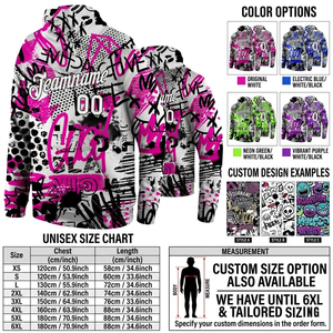 Sweat à capuche à motif graffiti blanc, noir, rose, design abstrait, pull en polaire de haute qualité, sweat à capuche sublimé avec logo personnalisé - Product Image 2