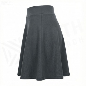 Jupe courte trapèze pour femme, taille élastique, tricotée, couleur unie, style décontracté, mélange doux de coton et élasthanne, toutes saisons - Product Image 3