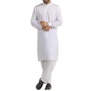 Men's White Cotton Kurta Shalwar Kameez Traditional Casual Wear Ankle-Length Regular Fit All-Seasons India Pakistan Style - Product Image 1