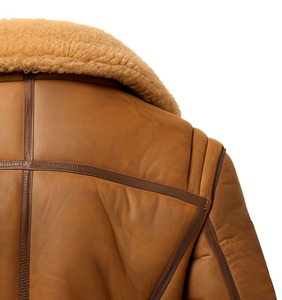 <b>Men's</b> Genuine <b>Leather</b> Bomber <b>Jacket</b> With Faux Fur Lining Windproof Winter Aviator Coat Moto Biker Style Regular Fit - Product Image 2
