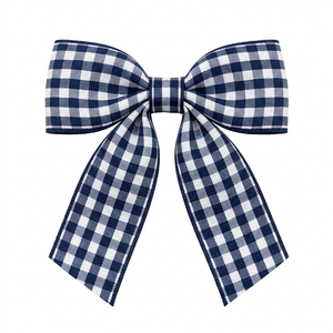 ริบบิ้นโกรเกรนลายตารางสีกรมท่าขาวขนาด 15 มม. ขายส่ง ผลิตจากโพลีเอสเตอร์ 100% สำหรับห่อของขวัญ ตกแต่ง และทำเครื่องประดับผม - Product Image 1