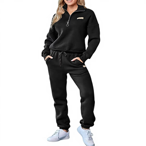 Custom Logo Printed Multi-Color Solid 100% Cotton Lightweight Women Sports Hoodie Leisurewear <b>Tracksuit</b> Autumn Warm Casual Set - Product Image 2