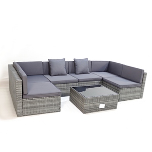 Ensemble de canapés de jardin modernes en plastique imperméable pour villa, parc, patio, trois places, modulaire, 4 coussins - Product Image 6